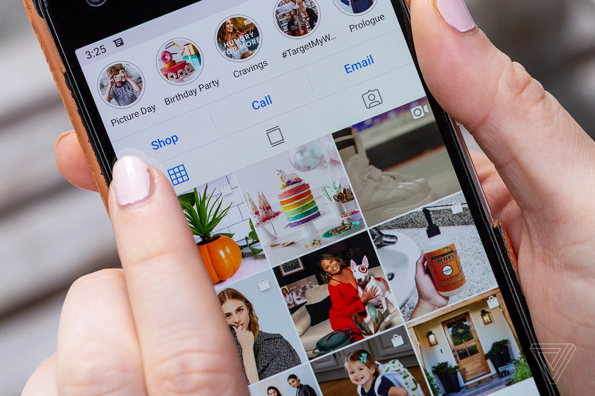 A shopper browsing a brand's shoppable storefront on a phone